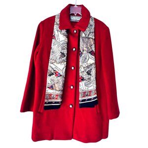 NWT Vtg Mackintosh New England Red Wool Coat USA Scarf Gold Buttons Pockets 12P